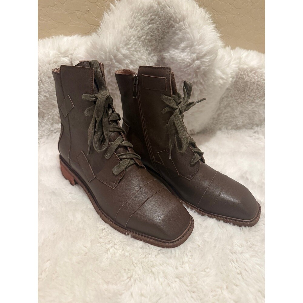Dark Brown Combat Boots with Zipper
